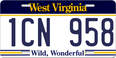 WV license plate 1CN958