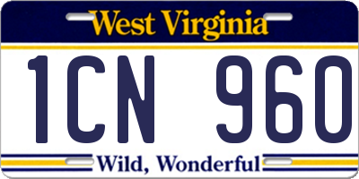 WV license plate 1CN960