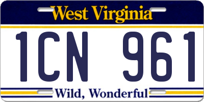 WV license plate 1CN961