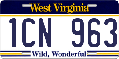 WV license plate 1CN963