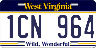 WV license plate 1CN964