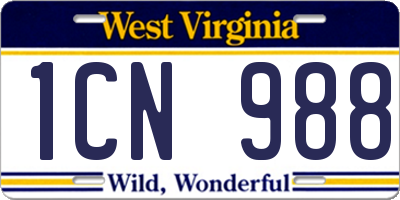WV license plate 1CN988