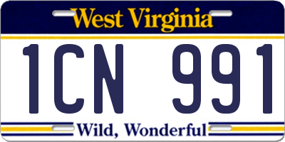 WV license plate 1CN991
