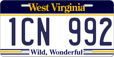 WV license plate 1CN992