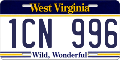WV license plate 1CN996