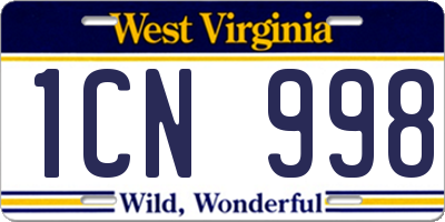 WV license plate 1CN998