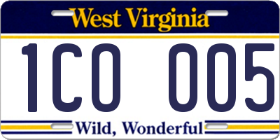 WV license plate 1CO005