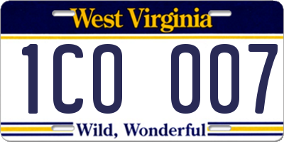 WV license plate 1CO007
