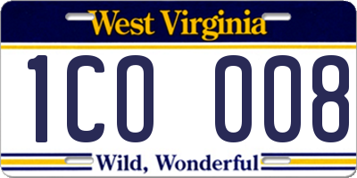 WV license plate 1CO008