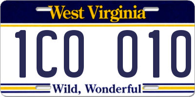 WV license plate 1CO010