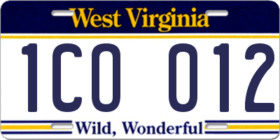 WV license plate 1CO012