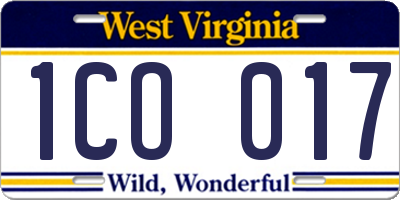 WV license plate 1CO017