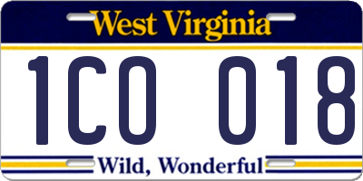 WV license plate 1CO018