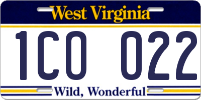 WV license plate 1CO022
