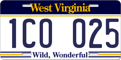 WV license plate 1CO025