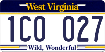 WV license plate 1CO027