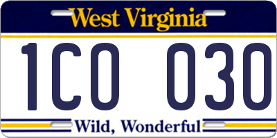 WV license plate 1CO030