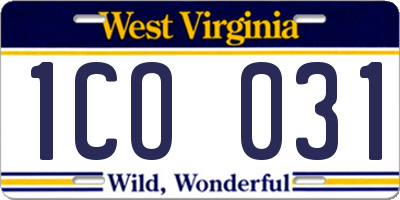 WV license plate 1CO031