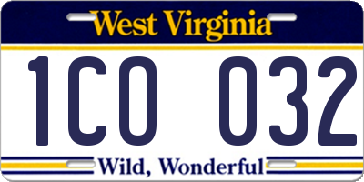 WV license plate 1CO032