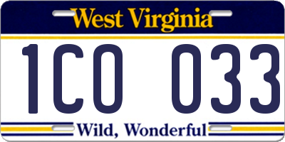 WV license plate 1CO033