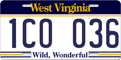 WV license plate 1CO036