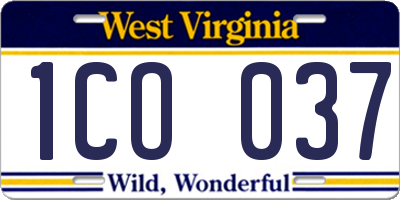 WV license plate 1CO037