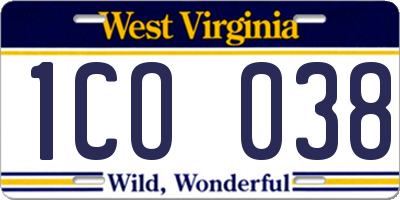 WV license plate 1CO038
