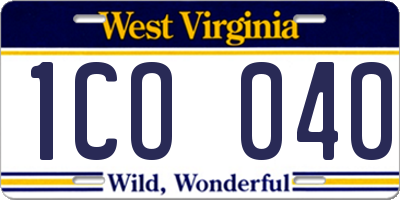 WV license plate 1CO040