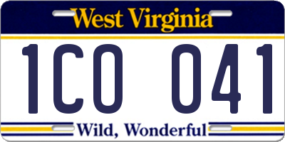WV license plate 1CO041