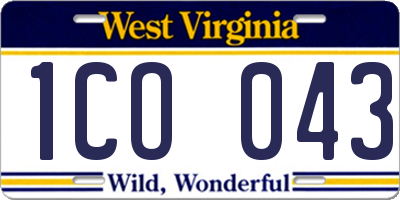 WV license plate 1CO043