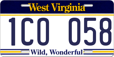 WV license plate 1CO058