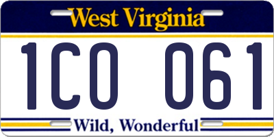 WV license plate 1CO061