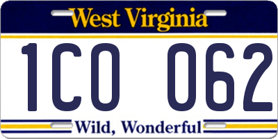 WV license plate 1CO062