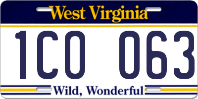 WV license plate 1CO063