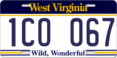 WV license plate 1CO067