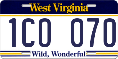 WV license plate 1CO070