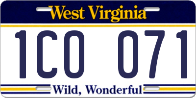WV license plate 1CO071