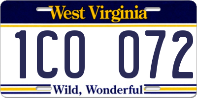 WV license plate 1CO072