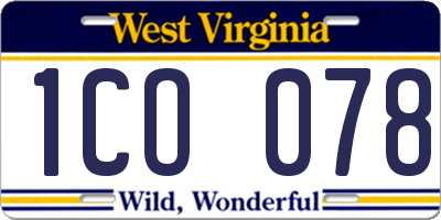 WV license plate 1CO078