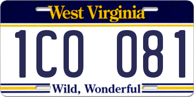 WV license plate 1CO081