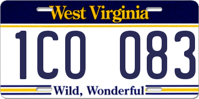 WV license plate 1CO083