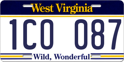 WV license plate 1CO087