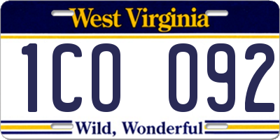 WV license plate 1CO092