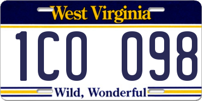 WV license plate 1CO098