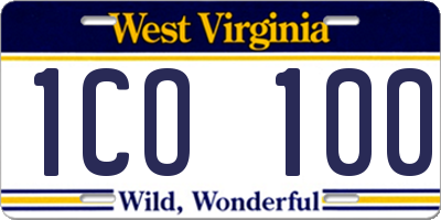 WV license plate 1CO100