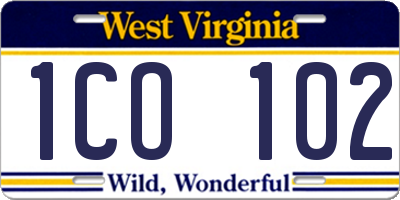 WV license plate 1CO102
