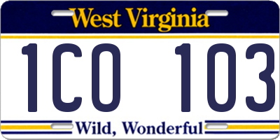 WV license plate 1CO103