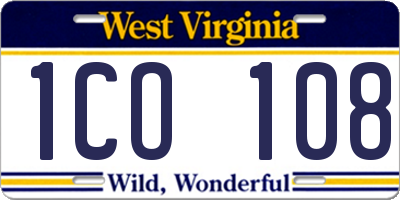WV license plate 1CO108