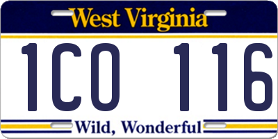 WV license plate 1CO116