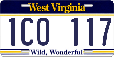 WV license plate 1CO117